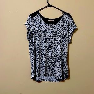 Diana Belle Black and Leopard Print Blouse - Size XL
